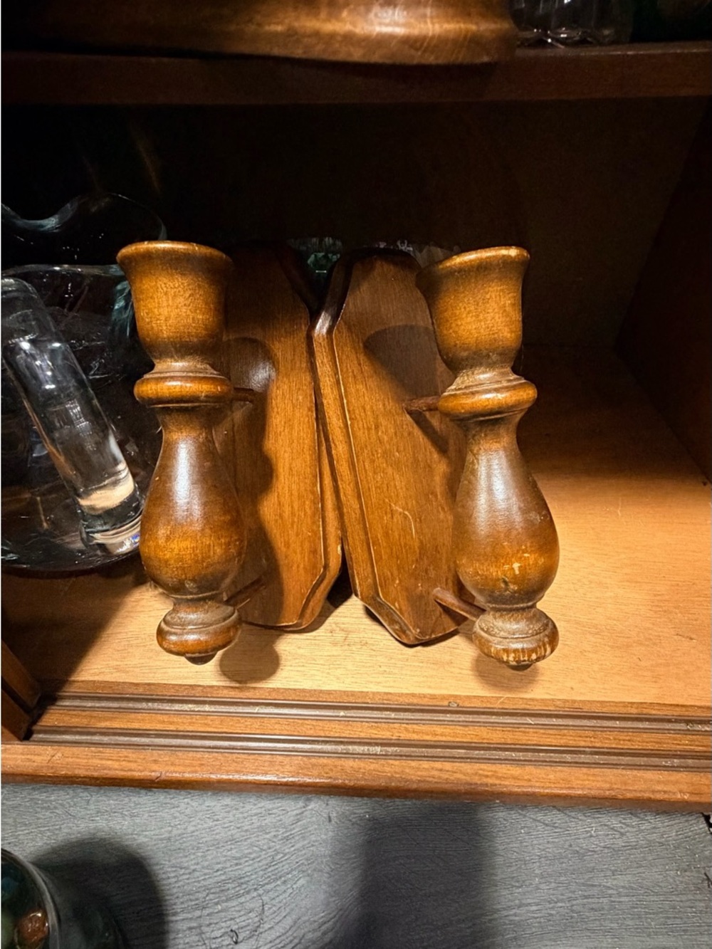 Wooden Turned Candlestick Holders - Brown